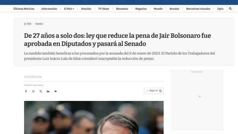 Paraguassu FM 87.9 — Câmara dos Deputados aprova projeto que reduz penas de condenados por atos golpistas A aprovação do “PL da Dosimetria” pela Câmara dos Deputados, que pode reduzir as penas do ex-presidente Jair Bolsonaro e outros condenados por atos golpistas, repercutiu na imprensa internacional nesta quarta-feira (10). Condenado pelo STF por golpe de Estado, Bolsonaro está preso [&hellip;]